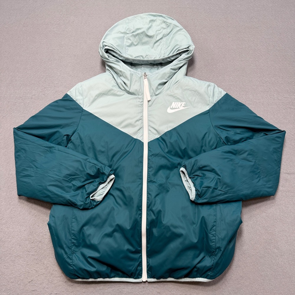 Nike Windrunner Jacket Womens L Green Down Fill Puffer Reversible Hooded